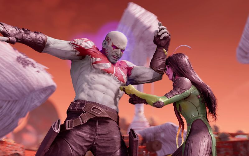 Mantis tickles a brainwashed Drax into submission